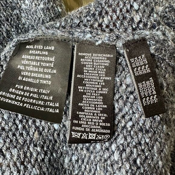 Ralph Lauren Navy Melange Lamb Shearling Shawl Collar Cardigan Sweater - Picture 15 of 16